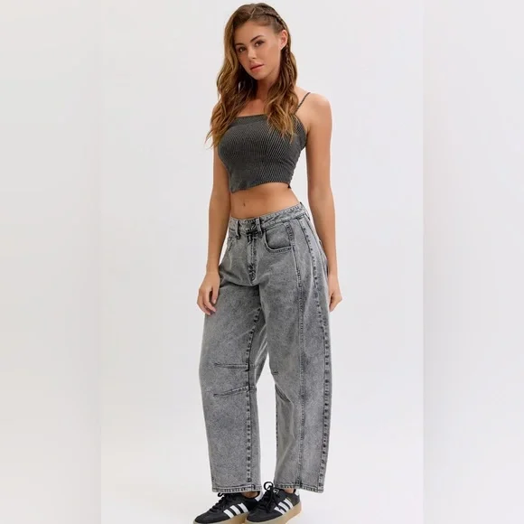 NWT Cello Denim Washed Grey Barrel Horseshoe Relaxed Fit Jeans Pants - Picture 7 of 10